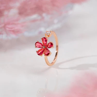 Red Crystal Dahlia Flower Ring